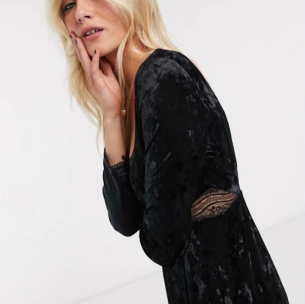 Free People Kat Velvet Faux Wrap Long Sleeve Mini Dress Black M - Picture 6 of 13